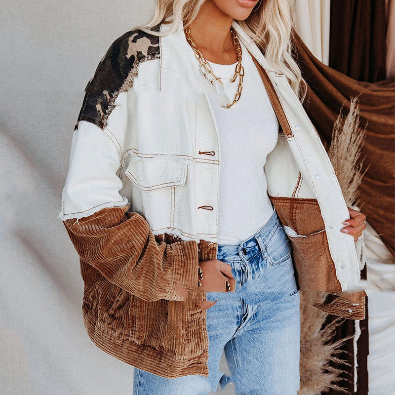 Lapel Retro Camouflage Corduroy Jacket - RIFTOO