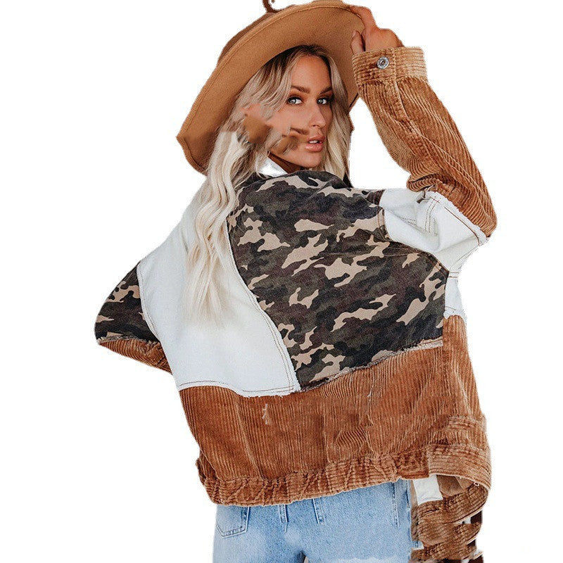 Lapel Retro Camouflage Corduroy Jacket - RIFTOO