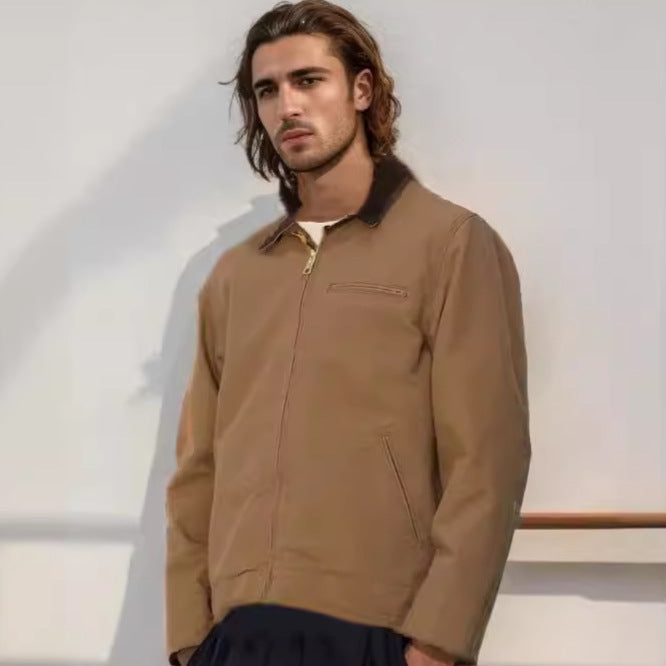 Men's Color Matching Lapel Zipper Jacket - RIFTOO