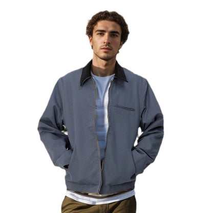 Men's Color Matching Lapel Zipper Jacket - RIFTOO