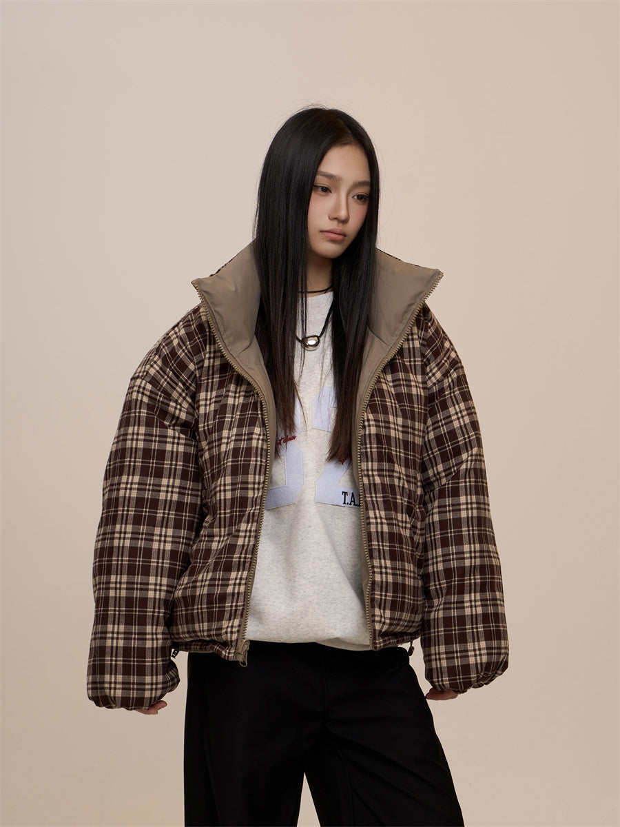 Retro Double-Sided Plaid Jacket – Cotton-Padded for Warmth - RIFTOO