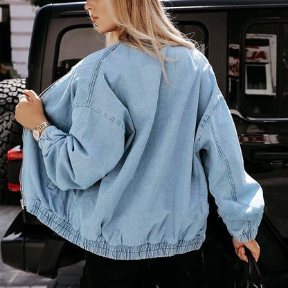 Women’s Slim Fit Denim Jacket – Casual Blue Jean Coat - RIFTOO