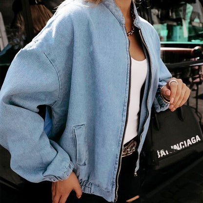 Women’s Slim Fit Denim Jacket – Casual Blue Jean Coat - RIFTOO
