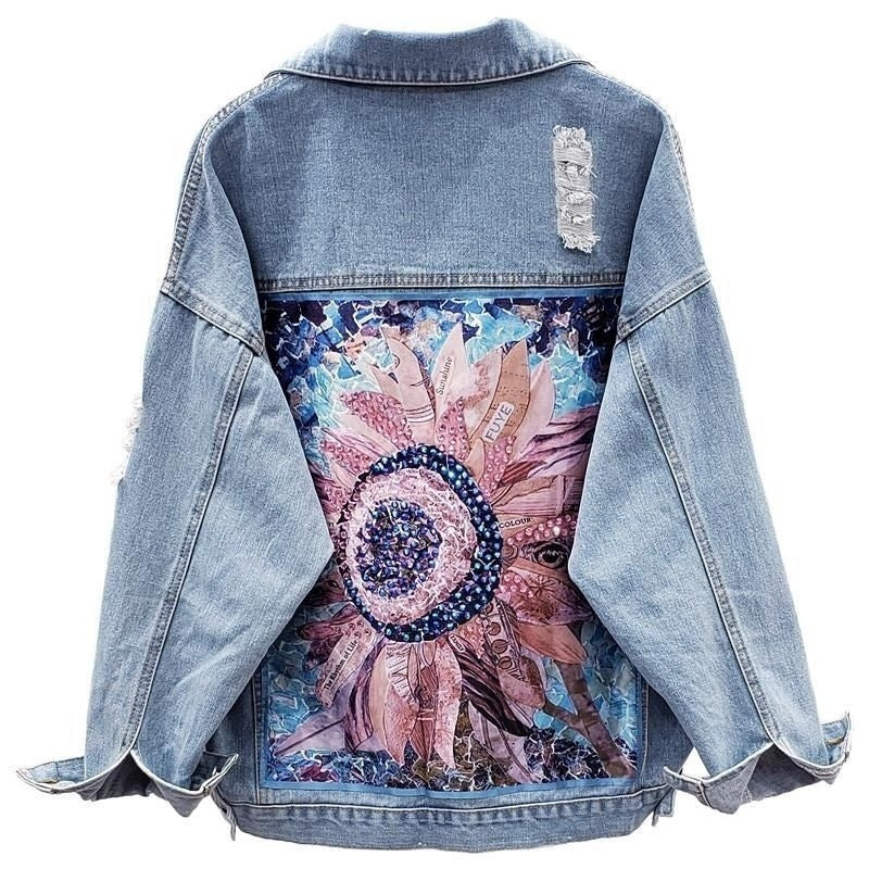 Women’s Ripped Denim Jacket – Korean Style Heavy-Duty Look - RIFTOO