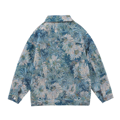 Creative Floral Denim Men Autumn Loose Men's And Women's Jackets - RIFTOO