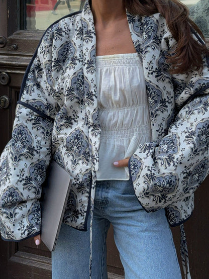 Lace-Up Printed Jacket Coat – Stylish Women’s Outerwear - RIFTOO
