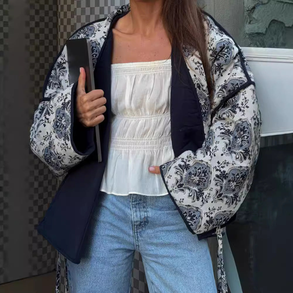 Lace-Up Printed Jacket Coat – Stylish Women’s Outerwear - RIFTOO