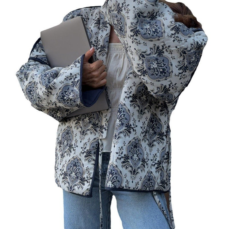 Lace-Up Printed Jacket Coat – Stylish Women’s Outerwear - RIFTOO