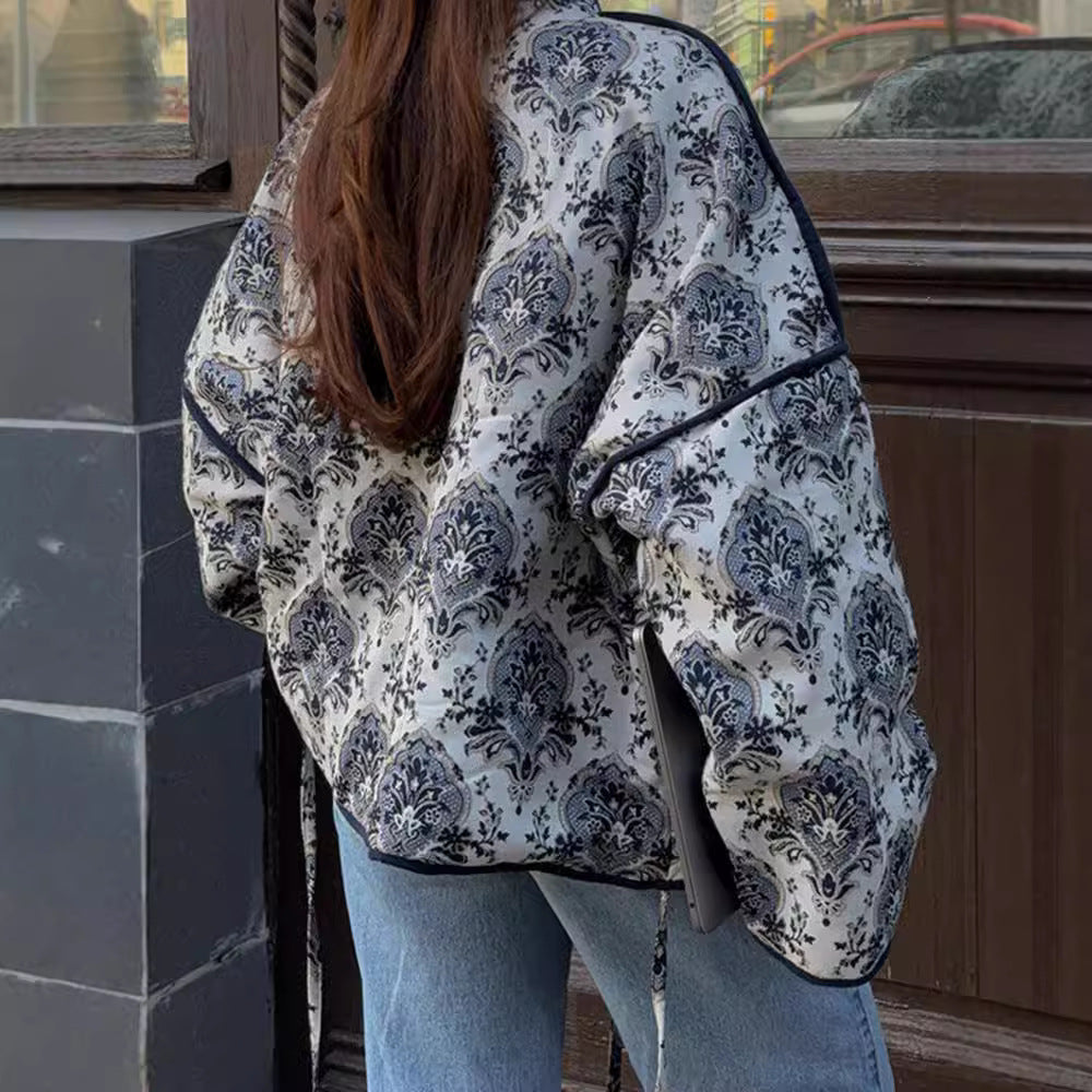 Lace-Up Printed Jacket Coat – Stylish Women’s Outerwear - RIFTOO