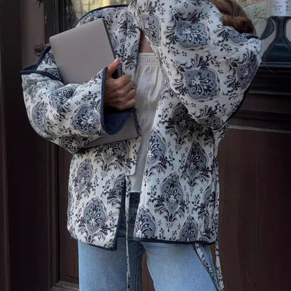 Lace-Up Printed Jacket Coat – Stylish Women’s Outerwear - RIFTOO